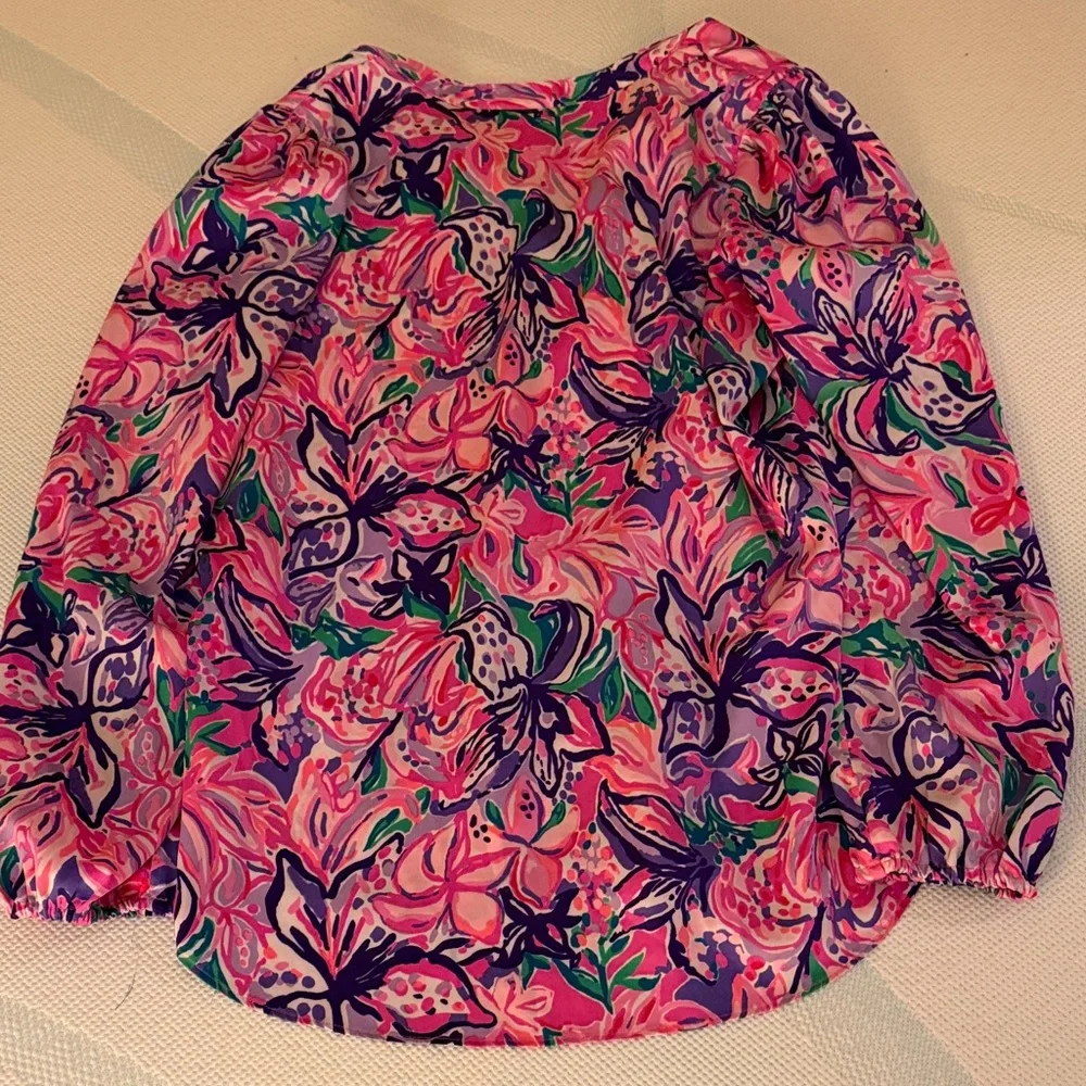 Lilly Pulitzer Pink Purple Green Floral Button-Front Blouse - Picture 5 of 5